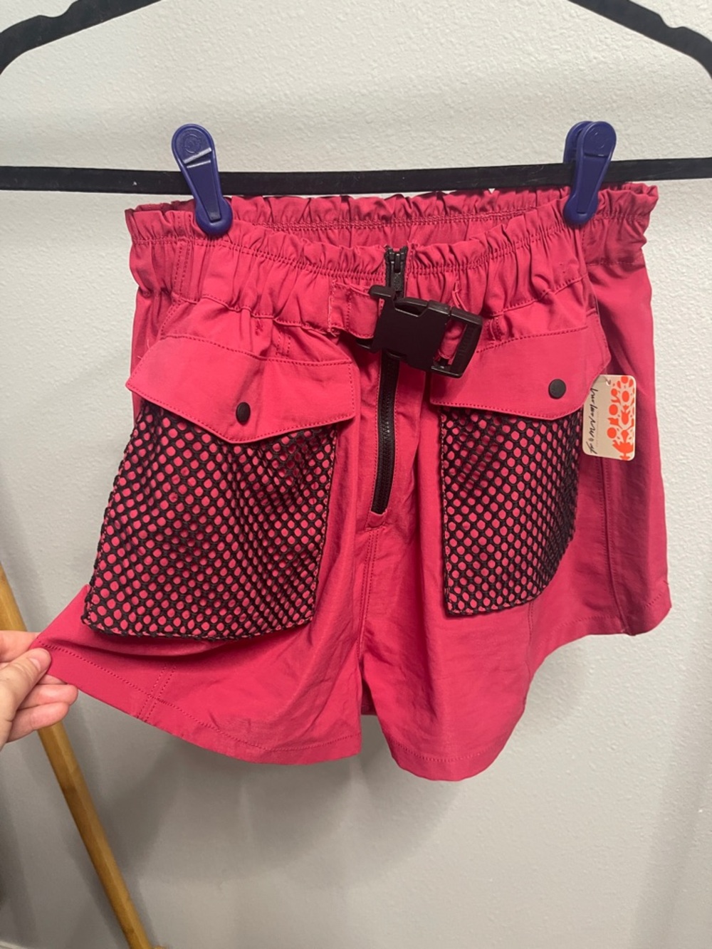 Free People  Hot Pink Shorts with Black Mesh Trim